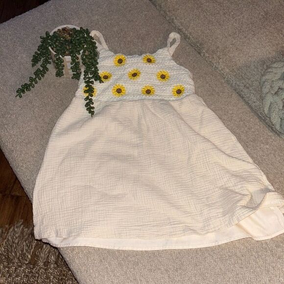Btween Girls Sunflower Embroidered Cream Dress - Picture 2 of 10